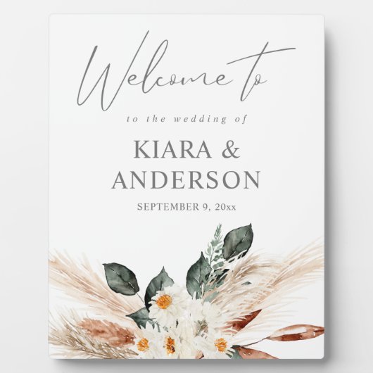 Boho Copper Pampas & Beige Floral Welcome Plaque Fotoplatte (Vorderseite)