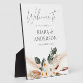 Boho Copper Pampas & Beige Floral Welcome Plaque Fotoplatte (Seite)