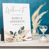 Boho Copper Pampas & Beige Floral Welcome Plaque Fotoplatte (Seite)