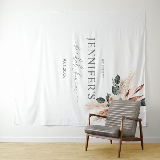 Boho Copper Pampas & Floral Brautparty oder Party Wandteppich (Beispiel (Horizontal))