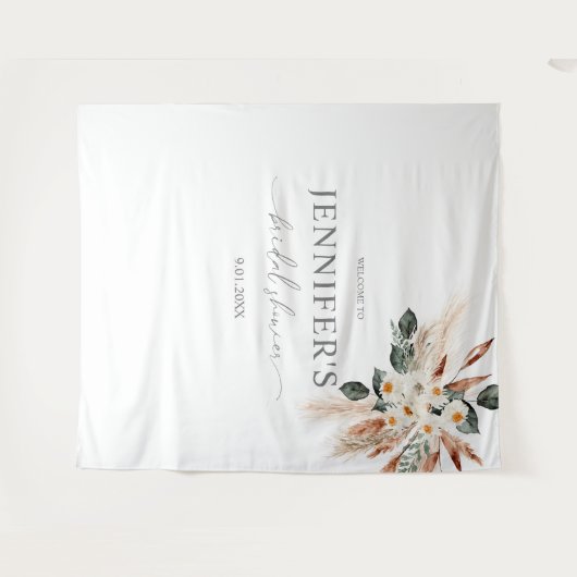 Boho Copper Pampas & Floral Brautparty oder Party Wandteppich (Vorderseite (Horizontal))