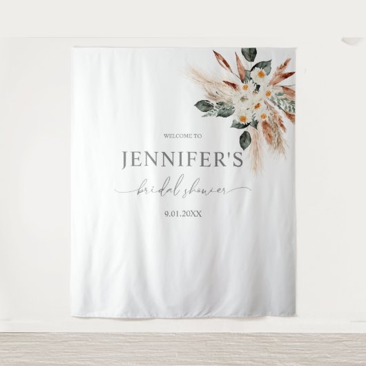 Boho Copper Pampas & Floral Brautparty oder Party Wandteppich (Vorderseite)