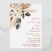 Boho Copper Pampas Floral & Foto Graduation Party Folieneinladung (Vorderseite)