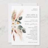 Boho Copper Pampas Floral Hochzeitsprogramm Einladung (Vorderseite)