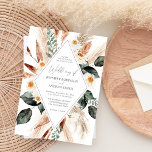 Boho Copper Pampas Grass & Beige Blumenhochzeit Einladung<br><div class="desc">Weiße und kupferorangefarbene Blumen, Eukalyptus, Kupfer-Blätter und Pampas-Gras wurden von Hand bemalt und kreieren so die Hochzeitseinladung Boho Copper Pampas Grass & Beige Floral. Die Farben machen es auch für Hochzeiten im Sommer und für rustikale Hochzeiten ideal. Diese Einladungen werden auf beruflichen, hochwertigen Druckern gedruckt. Es ist maßgeschneiderte Qualität, aber...</div>