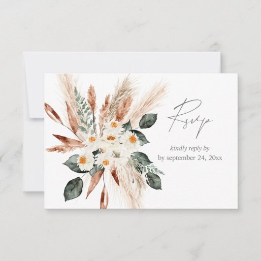 Boho Copper Pampas Grass Beige Floral mit Mahlzeit RSVP Karte (Vorderseite)
