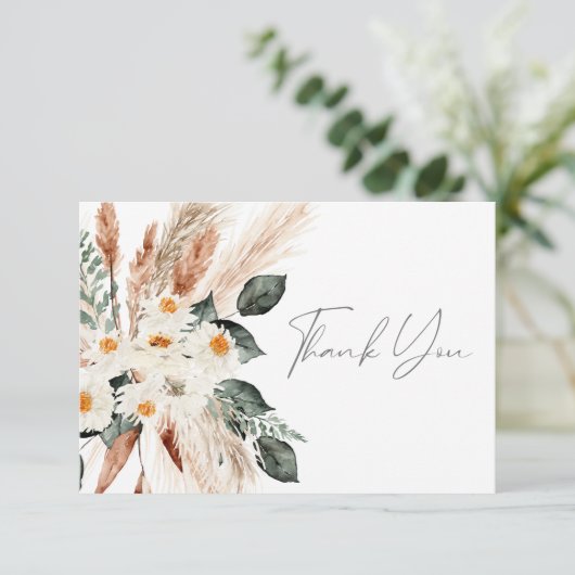 Boho Copper Pampas Grass Floral Danke Karte (Stehend Vorderseite)