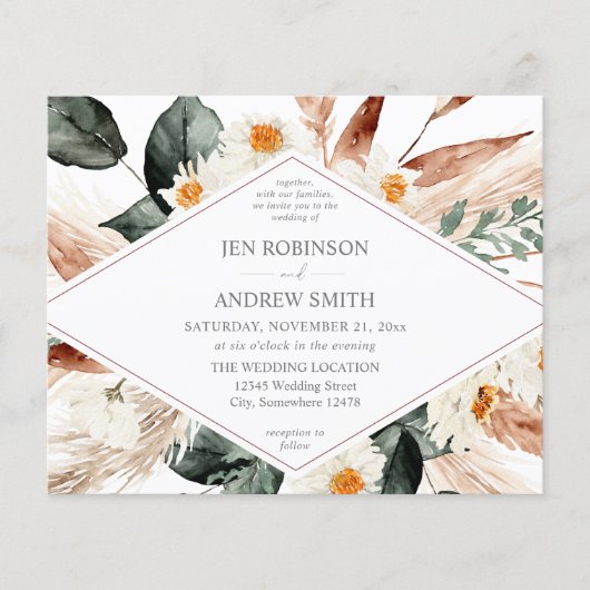 Boho Copper Pampas Grass & Floral Hochzeit 2 Flyer (Vorne)