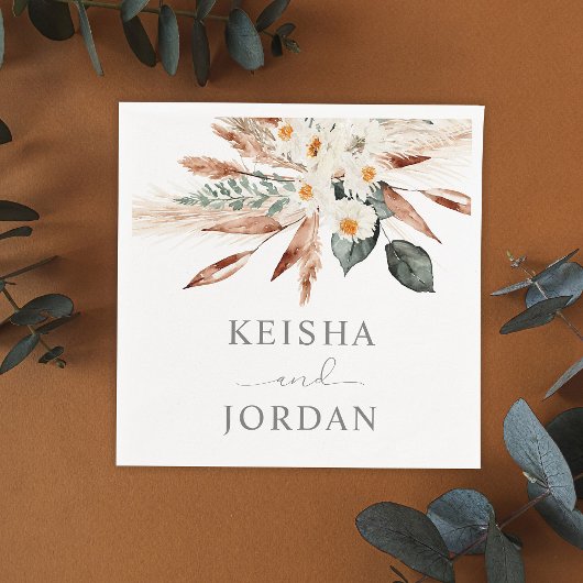 Boho Copper Pampas Grass Floral - Weiß 2 Napkins Serviette