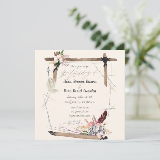 Boho Copper Stripe Einladung (Stehend Vorderseite)