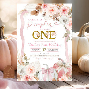 Boho Coquette Pink Pumpkin 1. Geburtstag Einladung