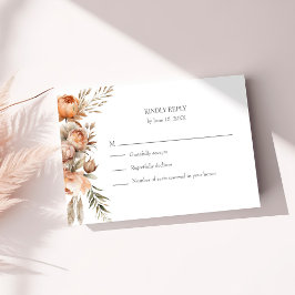 Boho Coral and Peach Dry Blume Wedding RSVP Card Dankeskarte