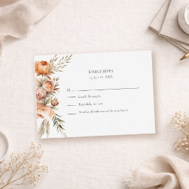Boho Coral and Peach Dry Flower Wedding RSVP Card Karte