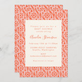 Boho Coral Orange Botanische Blume Kinderdusche Einladung (Vorne/Hinten)