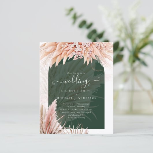 Boho Coral Pampas Grass Green Wedding (Stehend Vorderseite)