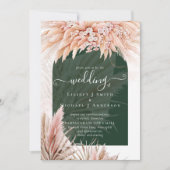 Boho Coral Pampas Grass Green Wedding Einladung (Vorderseite)