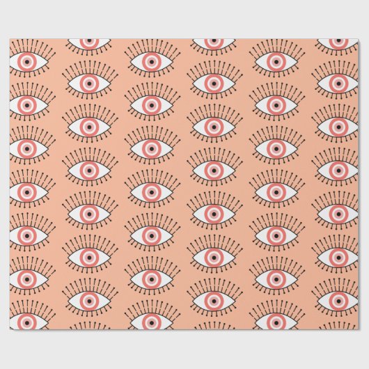 Boho Coral Pink Evil Eye Gemustert Geschenkpapier (Flach)