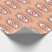 Boho Coral Pink Evil Eye Gemustert Geschenkpapier (Ecke)