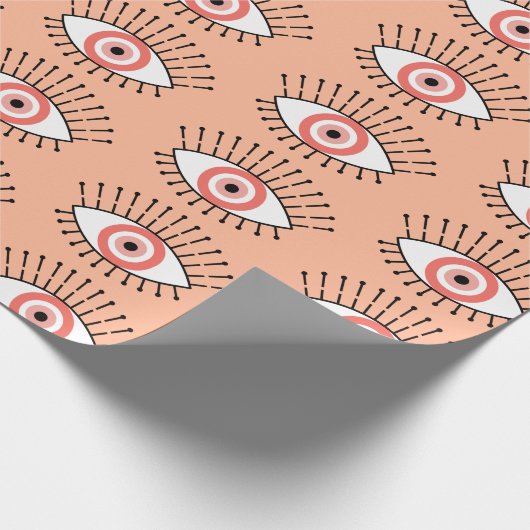 Boho Coral Pink Evil Eye Gemustert Geschenkpapier (Ecke)