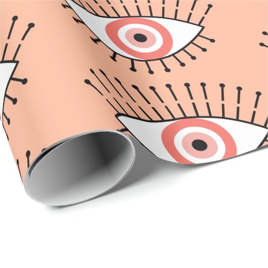 Boho Coral Pink Evil Eye Gemustert Geschenkpapier (Rolleneckpunkt)