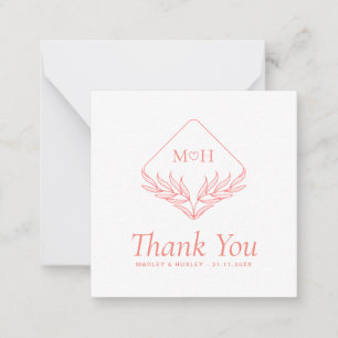 Boho Coral Pink Weißes Budget Danke Mitteilungskarte