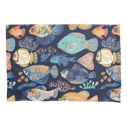 Boho Coral Reef Fish Pattern Kissenbezug (Vorderseite-Links)