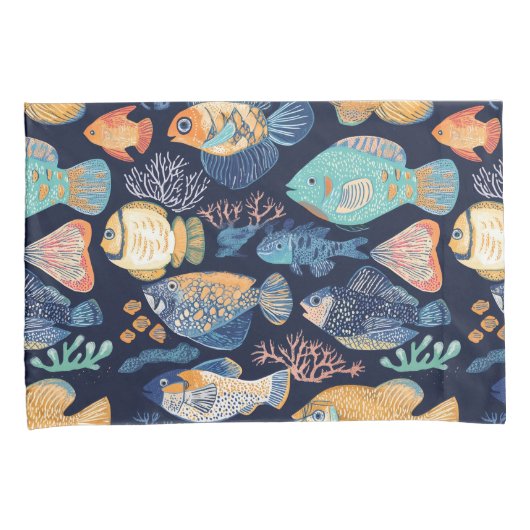 Boho Coral Reef Fish Pattern Kissenbezug (Vorderseite-Rechts)