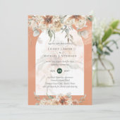 Boho Coral Terracotta Pampas Grass Wedding Einladung (Stehend Vorderseite)