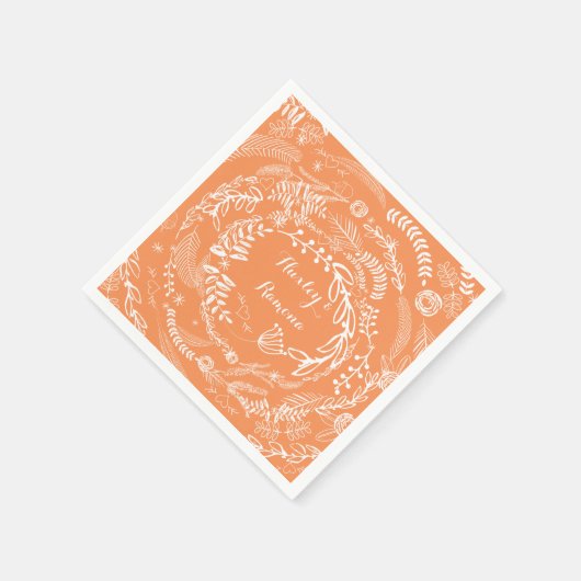 Boho Coral Twigs & Blätter Blumengarten Serviette (Ecke)