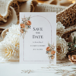 Boho Coral und Peach Dry Floral Arch Save the Date Einladung