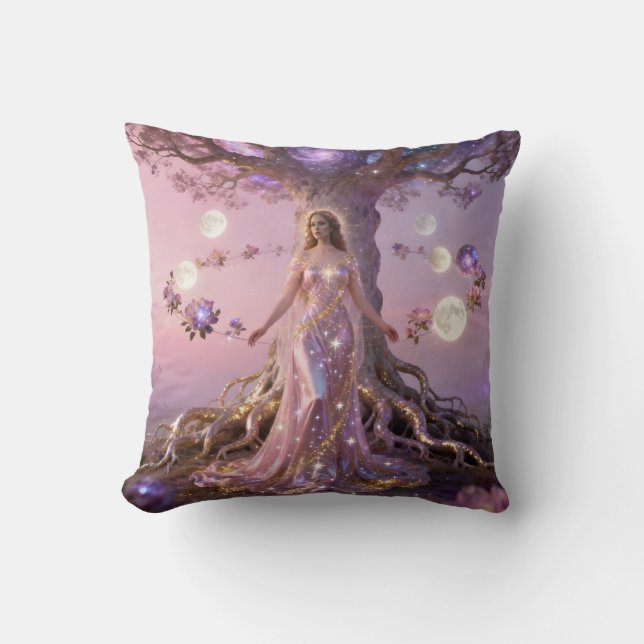 Boho Cosmic Bloom Blaue Kissen | Seren  (Vorderseite)