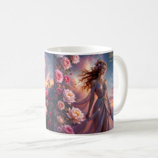 Boho Cosmic Bloom Pink Coffee Cup Women | Ethereal Kaffeetasse (VorderseiteRechts)