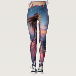 Boho Cosmic Bloom Rosa Leggings Damen 1 Ätherisch