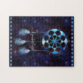 Boho Cosmic Blue Space Mandala Dreamcatcher Name Puzzle (Horizontal)