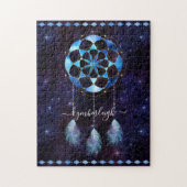 Boho Cosmic Blue Space Mandala Dreamcatcher Name Puzzle (Vertikal)