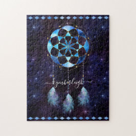 Boho Cosmic Blue Space Mandala Dreamcatcher Name Puzzle