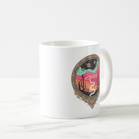 Boho Cosmic Desert Retro Space Art Kaffeetasse (VorderseiteRechts)
