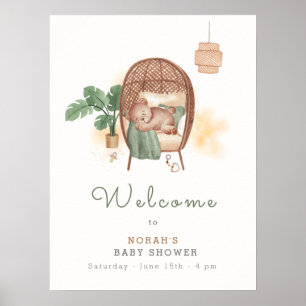 Boho Cosy Teddy Bear Sleep Baby Dusche Willkommen Poster