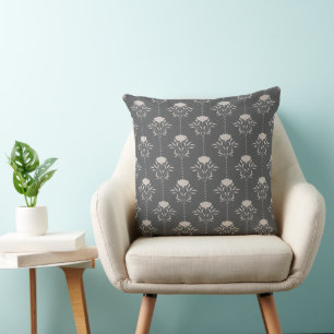 Boho Cottage Leinen Blumenstreifen - Creme und Sch Kissen