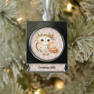 Boho-Cottagecore-Eule-Floral-Farmcore-Charm Banner-Ornament Silber
