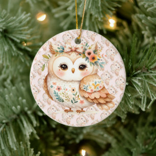 Boho-Cottagecore-Eule-Floral-Farmcore-Charm Keramik Ornament