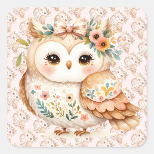 Boho-Cottagecore-Eule-Floral-Farmcore-Charm Quadratischer Aufkleber