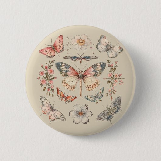 Boho Cottagecore Monarch Butterfly Button (Vorderseite)