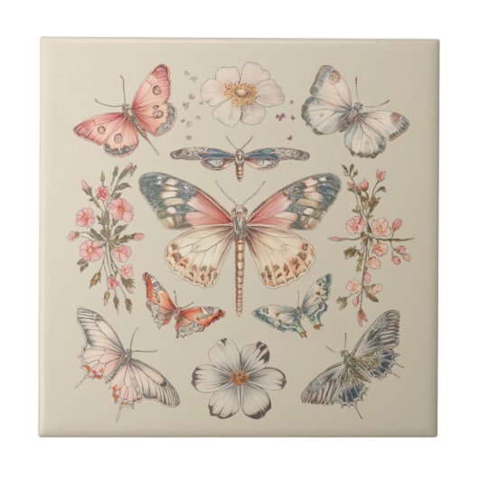 Boho Cottagecore Monarch Schmetterling Fliese (Vorderseite)