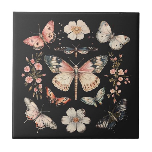 Boho Cottagecore Monarch Schmetterling Fliese (Vorderseite)