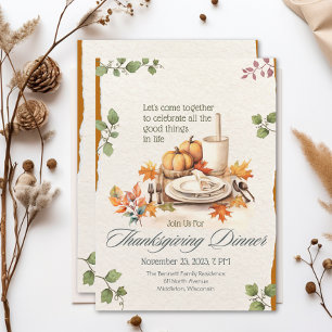 Boho Cottagecore Wasserfarben-Kürbis Thanksgiving Einladung
