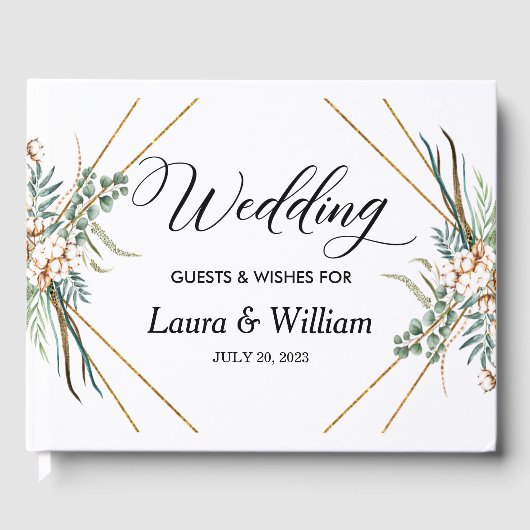 Boho Cotton Greenerenery Glitzer Frame Script Wedd Gästebuch (Vorderseite)