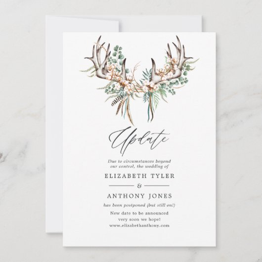 Boho Cotton und Eucalyptus Boho Wedding Update Einladung (Vorderseite)