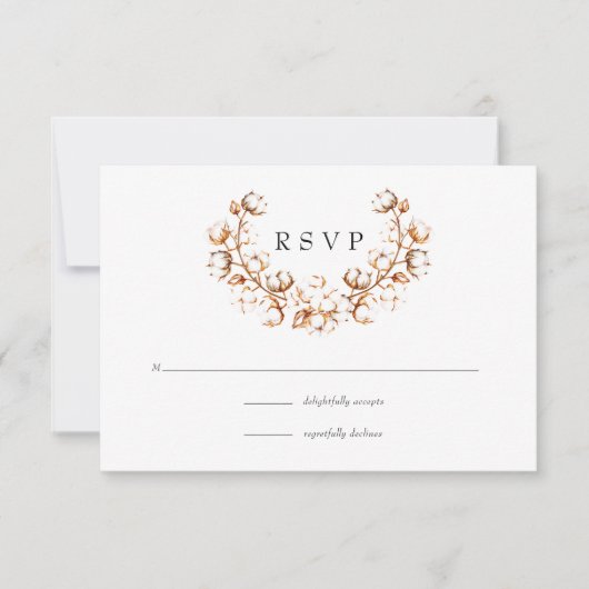 Boho Cotton Wedding RSVP Karte (Vorderseite)