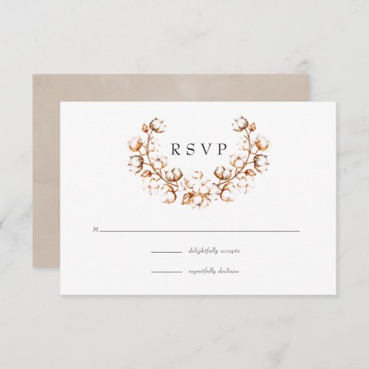 Boho Cotton Wedding RSVP Karte (Vorne/Hinten)